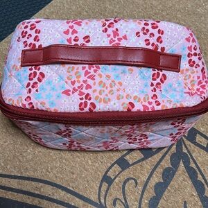 Floral Quilted Cosmetic Bag with Red Accents